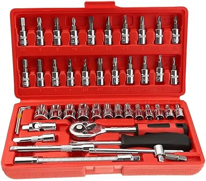 46 in 1 Pcs Tool Kit & Screwdriver and Socket Set, Hand Tool Kit Wrench Set Tool Case Precision Socket Set, Tool Kit Set for All Bike, Car Tool Kit Set(pack of 1)