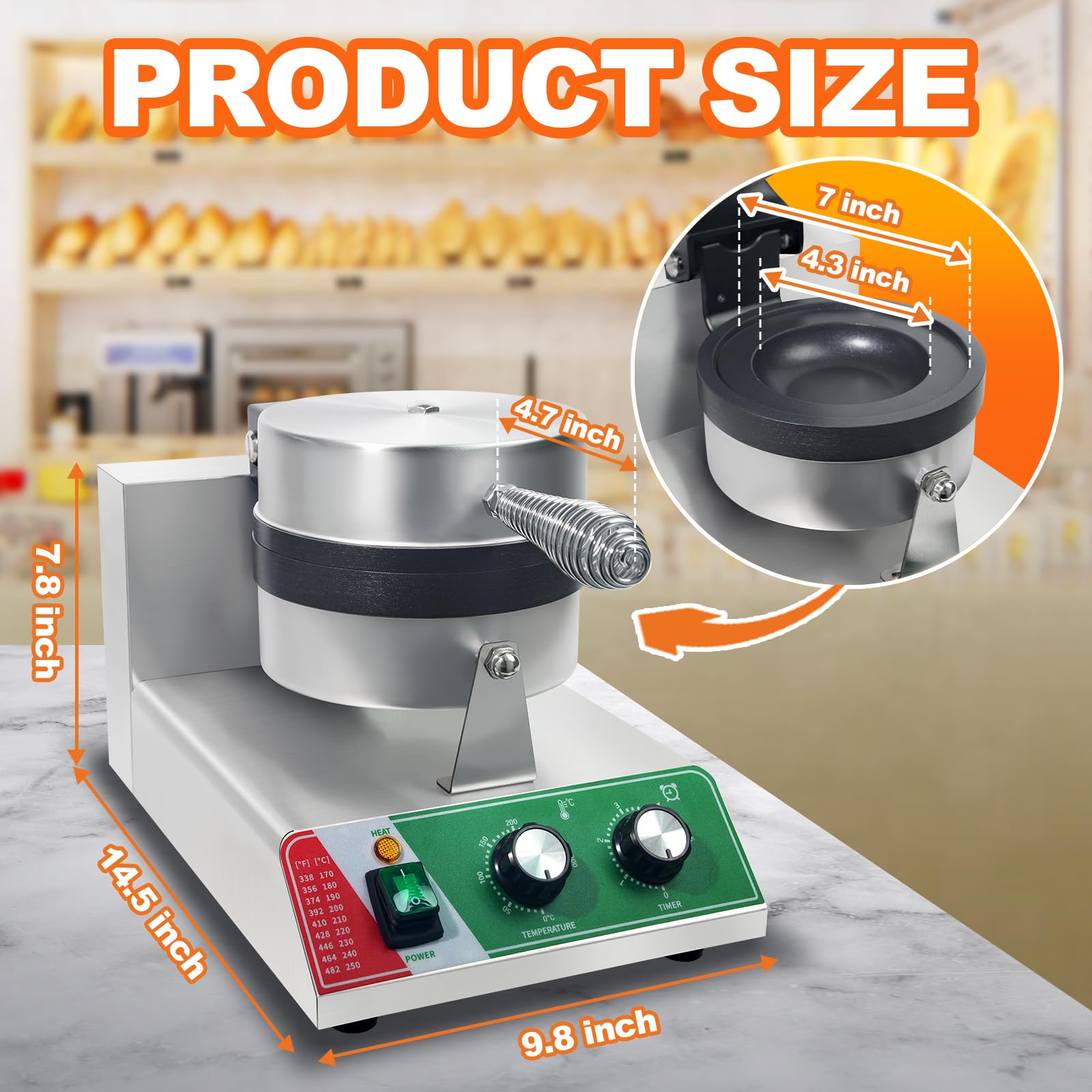 Máquina comercial de gofres de hamburguesa OVNI, máquina de llenado de helado con 0-5 tiempo y control de temperatura de 122-572 °F (122-572 °F) para hamburguesa y waflera antiadherente para 2