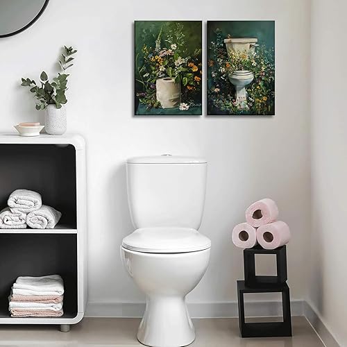 Miniatura 3 de Rollo de papel higiénico de baño verde oscuro, arte de pared, diseño botánico de flores silvestres Moody, impresiones de flores silvestres, cuadros