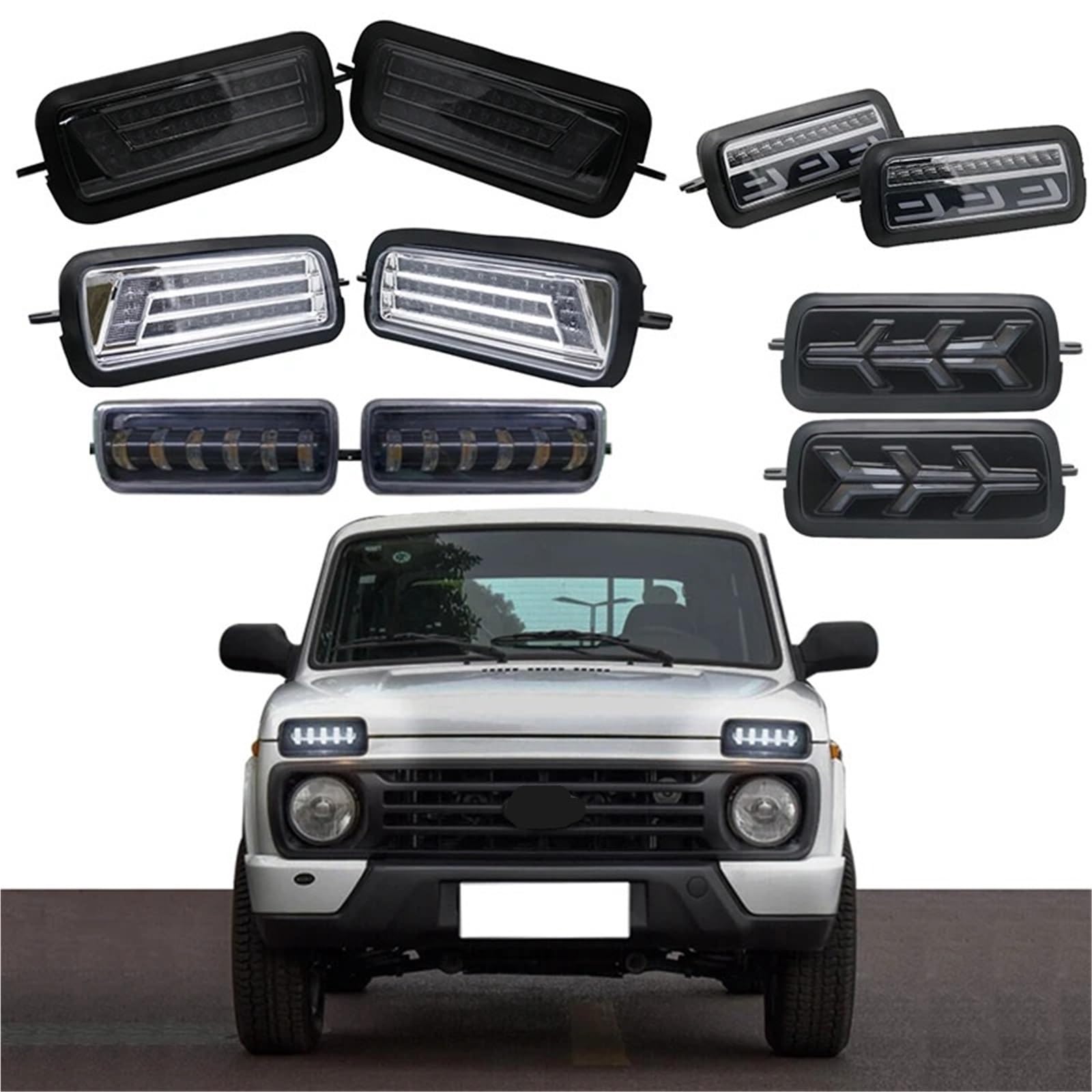 Head Lamp 2 szt. Pasuje do Lada Niva 4x4 1995 Działający kierunkowskaz Akcesoria do stylizacji samochodów Lampa tuningowa z DRL(1)