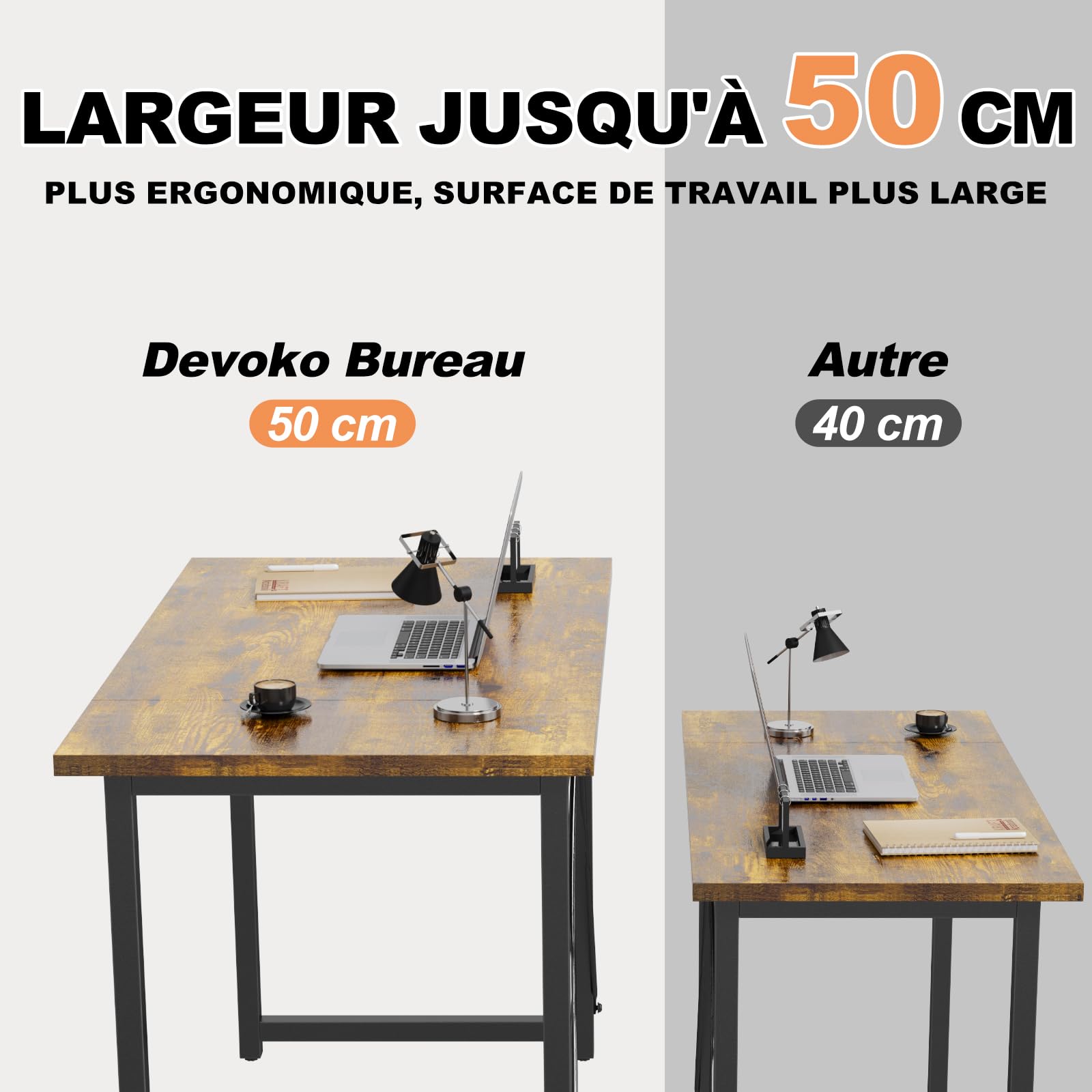 Devoko Bureau d'ordinateur, Table, Petits Bureaux d'étude 100 x 50 x 75 cm pour Les Petits Espaces, Poste de Travail, Bureau et Travail à Domicile, Cadre en Métal, Marron Rustique