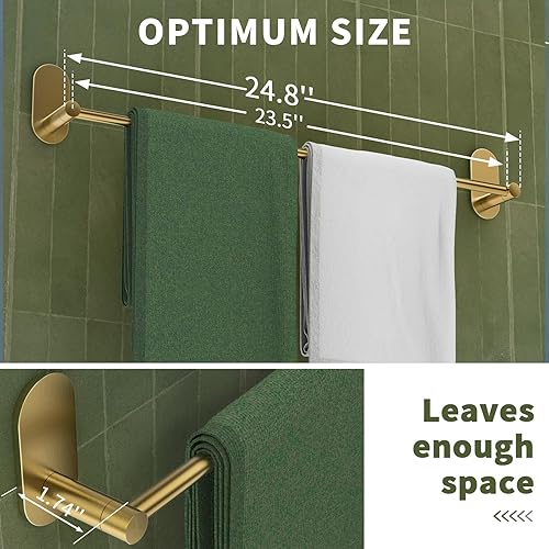 Vista 7 de Toallero autoadhesivo para baño, acero inoxidable de 24 pulgadas y aleación de zinc, sin taladro, toallero resistente para colgar en la toalla