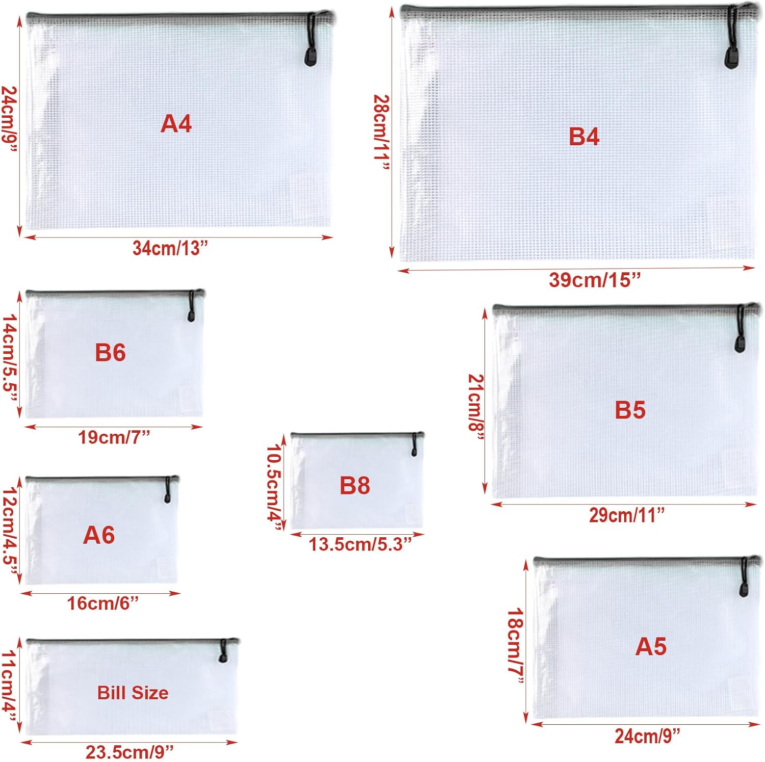 Oaimyy-A5(9"x 7"), Mesh Zipper Pouch Document Folders Bag Plastic Zip File Folders for School Office Supplies, Travel, Organizing Storage-Black,6 Pcs - Image 2