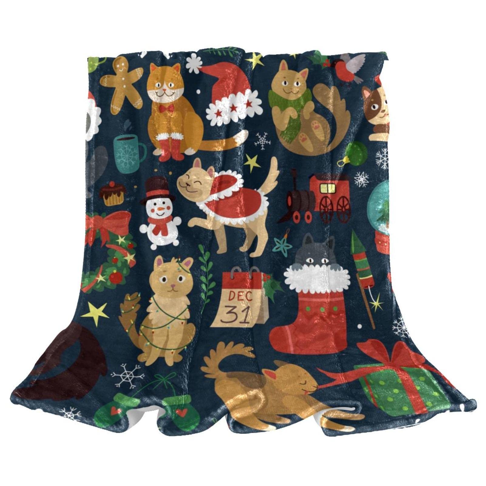 Couverture polaire chat de noël pour lit et canapé
