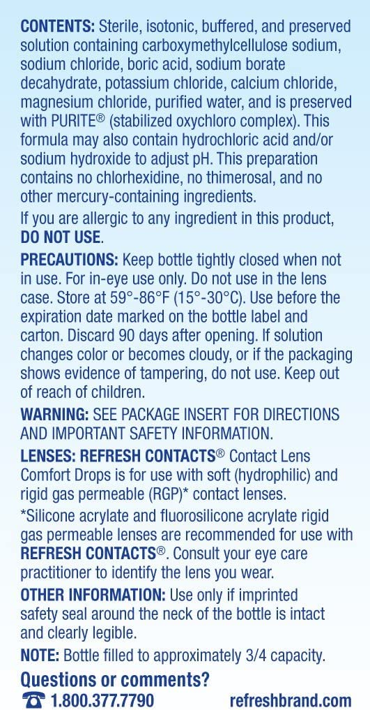 Refresh Contacts, Lubricant Eye Drops, Contact Lens Comfort, 0.4 Fl Oz Sterile - 5 Pack