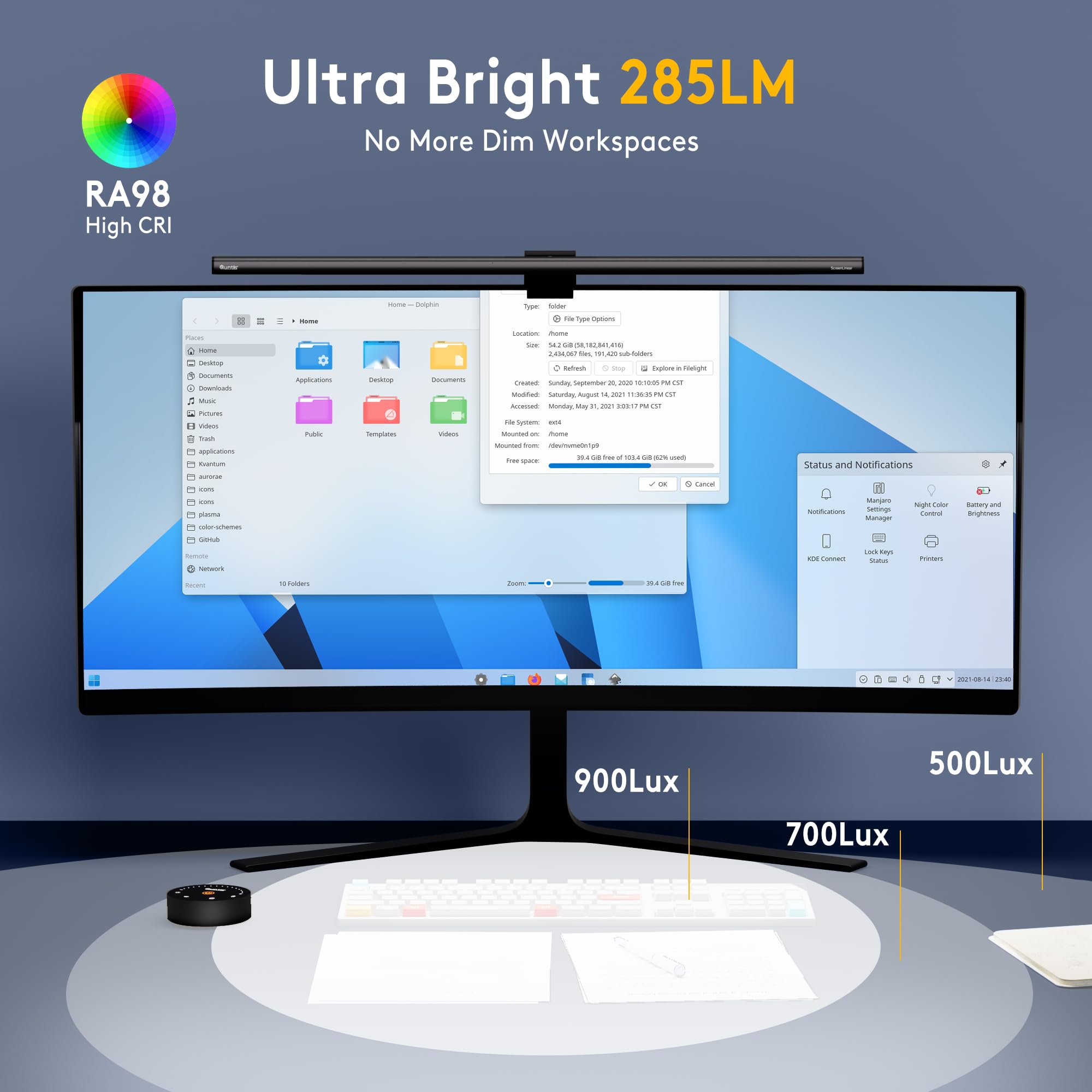 Quntis Lampka do monitora z czujnikiem radarowym i automatycznym ściemnianiem, automatyczne włączanie/wyłączanie i wyłącznik czasowy, 52 cm lampka do monitora z pilotem