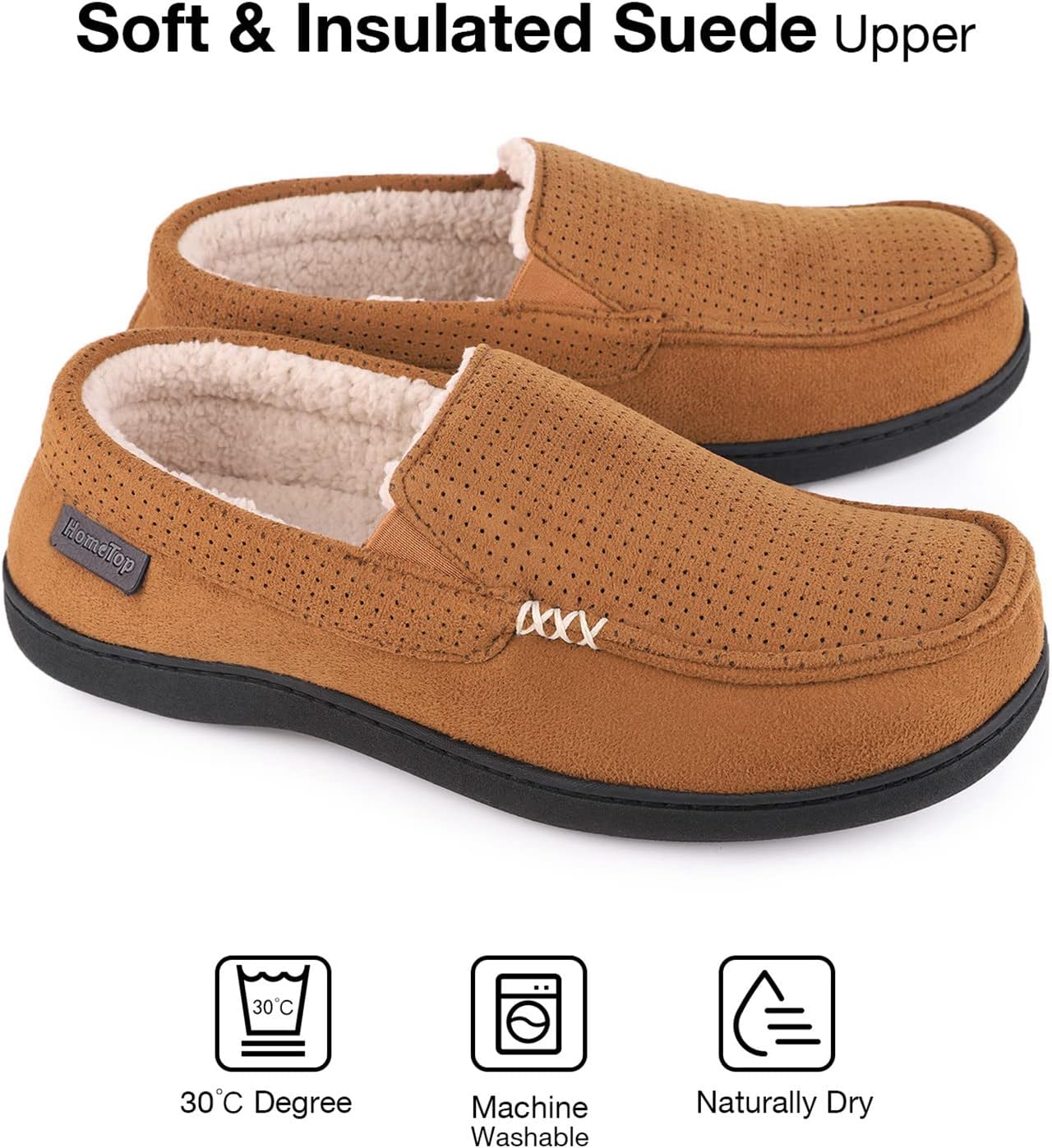 HomeTop Men's Classic Moccasin Slippers Comfy Memory Foam Indoor House Shoes - Image 4