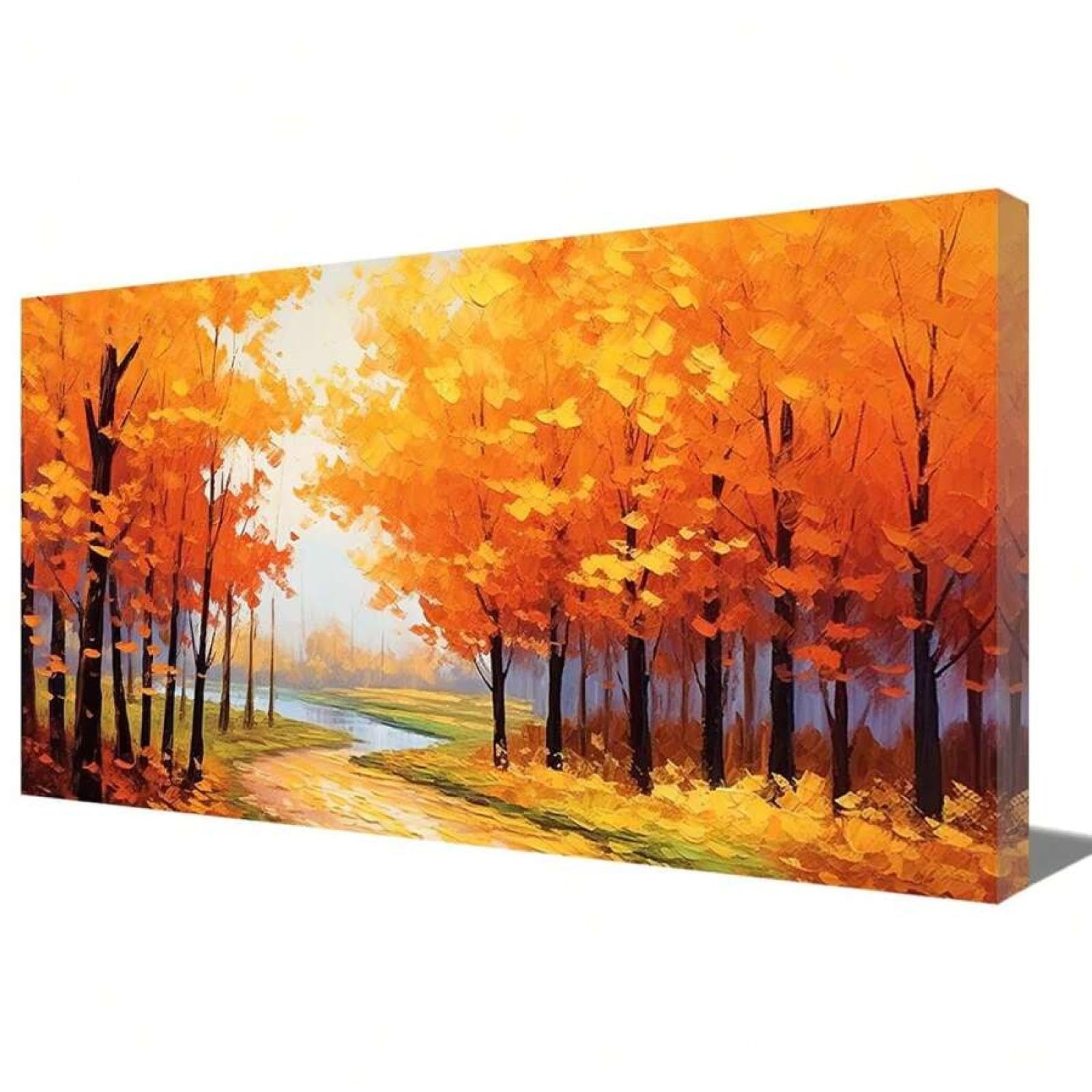 Art mural automne grand tableau 65x130cm pour illuminer un salon sombre avec une forêt orange