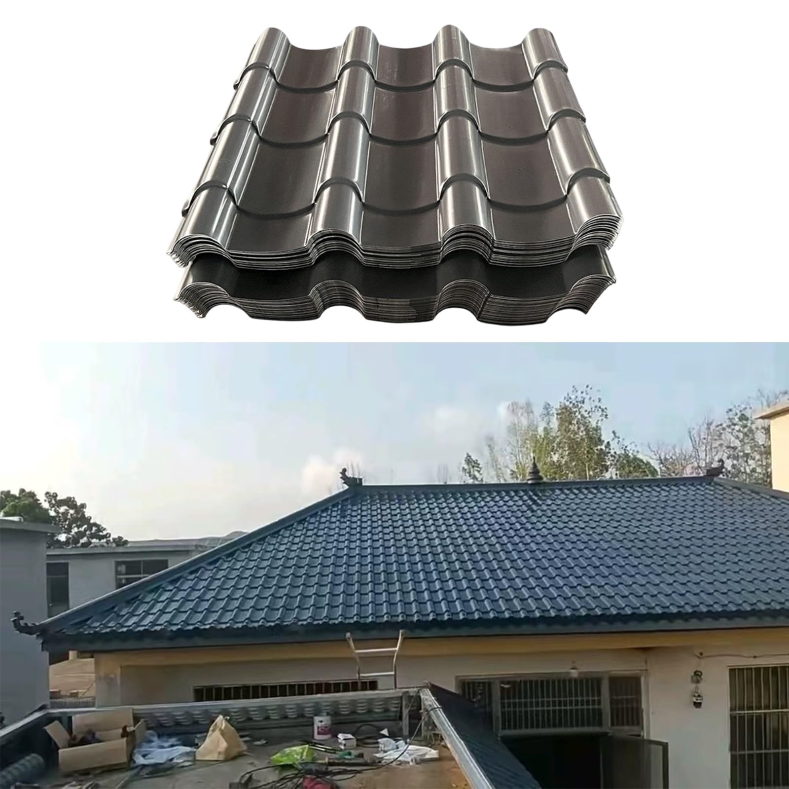 Wytrzymałe czarne metalowe gonty dachowe, wodoodporne, aluminiowe panele dachowe do użytku na zewnątrz, pergola, taras, 30 sztuk (76,5 x 150 cm), trwałe płytki dachowe