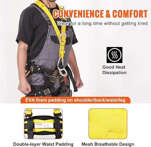 Miniatura 3 de VEVOR Arnés de seguridad, arnés universal de cuerpo completo, arnés de seguridad desmontable protección contra caídas con acolchado añadido en