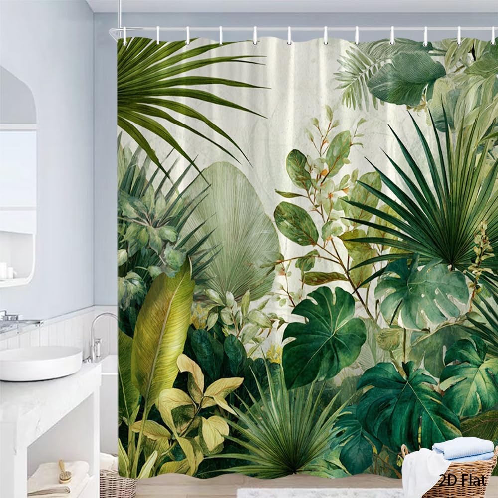 Glwdmb M-19 1 Piece 120X180cm Tropical Leaves Printed Shower Curtain With Hook, Polyester, For Windows And Walls, Bathtub, Bathroom, Machine Washable, All Season Universal