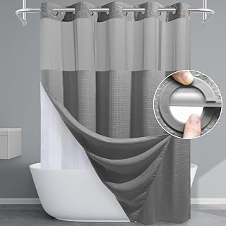 EUTXL Grey Waffle Weave Shower Curtain & Liner Set - 230GSM Heavy Duty Weighted, Hotel Luxury 71x74 Inch