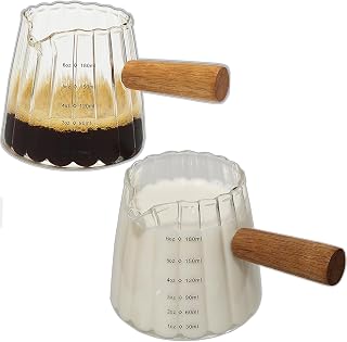 TIWPAJS 2 Pack Espresso Cups with Wooden Handle 170g Espresso Accessories, Milk Frothing Pitcher, Glass Measuring Cup, Shot Glass