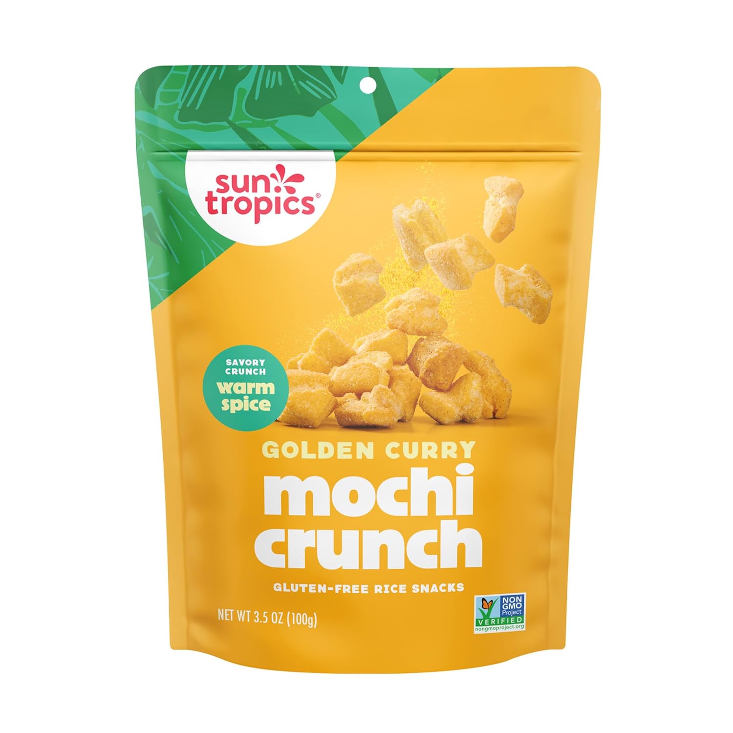 Sun Tropics Mochi Snack Bites, Golden Curry Flavor- 3.5 oz (1 Pack) | Crispy Crunchy Bites, Rice Nuggets | Mochi Puff Rice Crackers- Gluten Free & Dairy Free- No MSG Added | Asian Rice Snacks