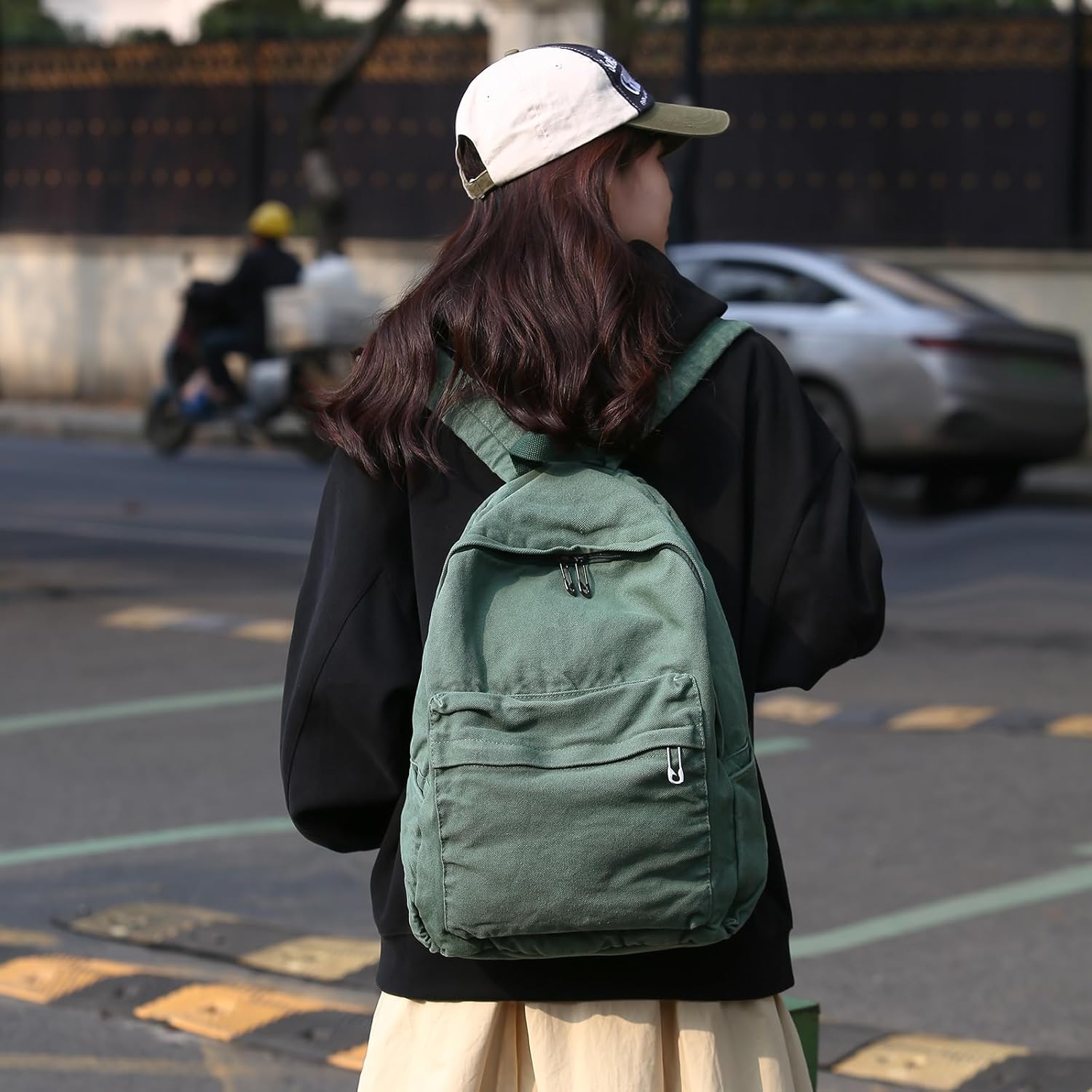 Vintage Canvas Backpack for Women Grunge Hippie Cute Boho School Backpack Casual Y2K Aesthetic Backpack (Green) - Image 6