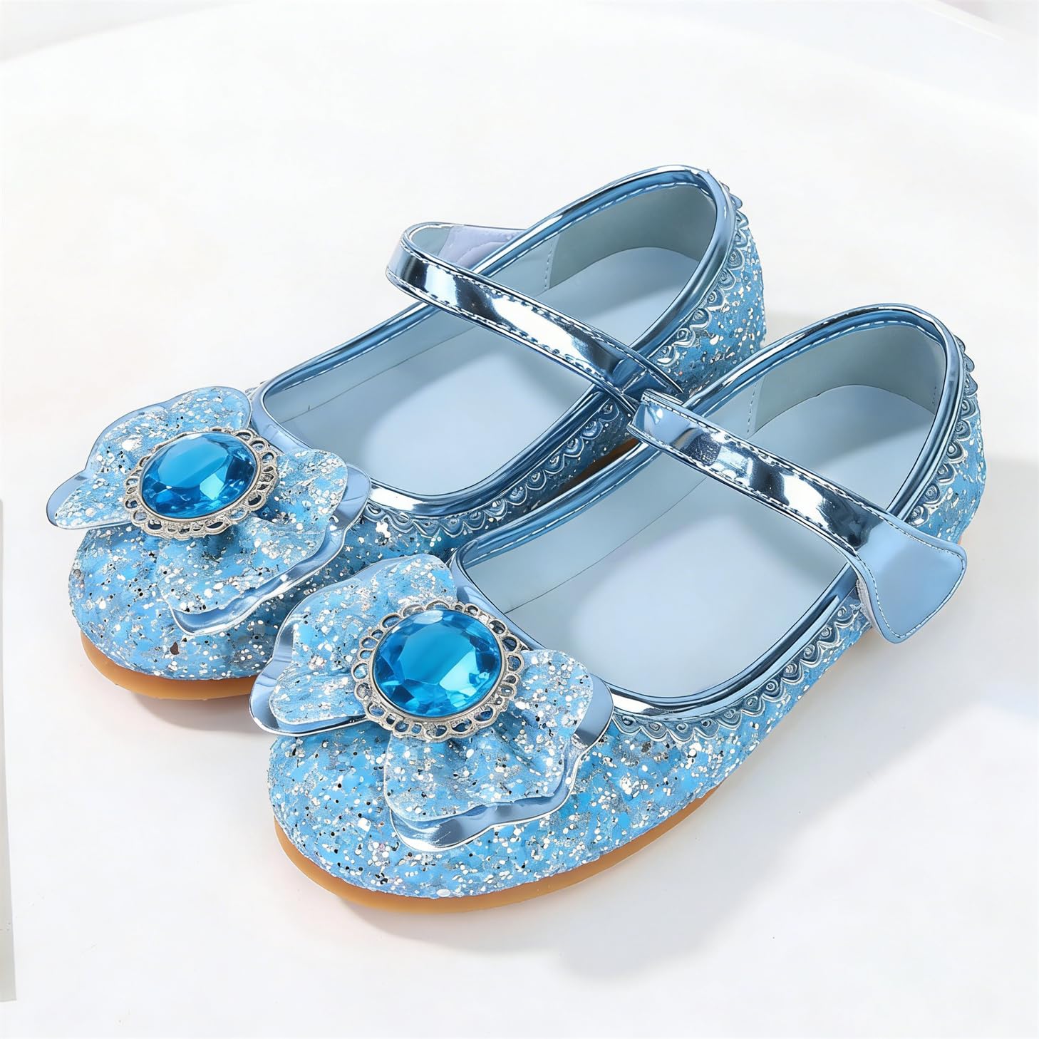 FStory&Winyee Mädchen Prinzessin Schuhe Kinder ELSA Sandalen Partei Glitzer Kristall Schuhe Mädchen Kostüm Zubehör Karneval Verkleidung Party Aufführung Fasching Tanzball, Blau, 31 EU