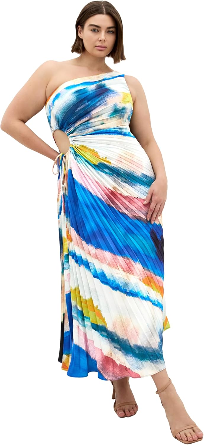 City Chic Plus Size Dress - Aliza Aspect Print Pleat Maxi