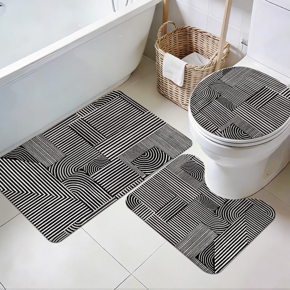 Washable Abstract Shape Rug Amazon.com: TNKBREEZE 3Pcs Bathroom Rug Set Non Slip Bath Mat for ...