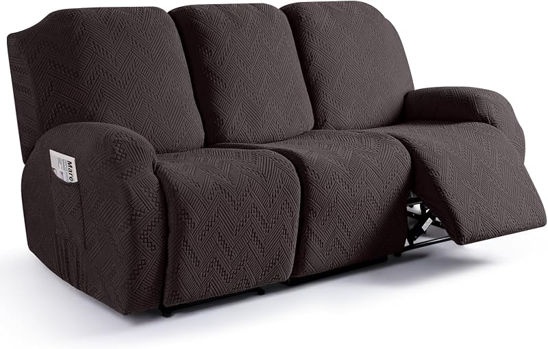 Recliner Sofa Covers Recliner Chair Covers Couch Covers for Reclining Couches with Pockets Washable Furniture Protector with Elastic Bottom (3 Seater, Chocolate)