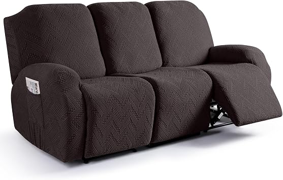 Ruaozz Recliner Sofa Covers Recliner Chair Covers Couch Covers for Reclining Couches with Pockets Washable Furniture Protector with Elastic Bottom 3 Seater, Chocolate