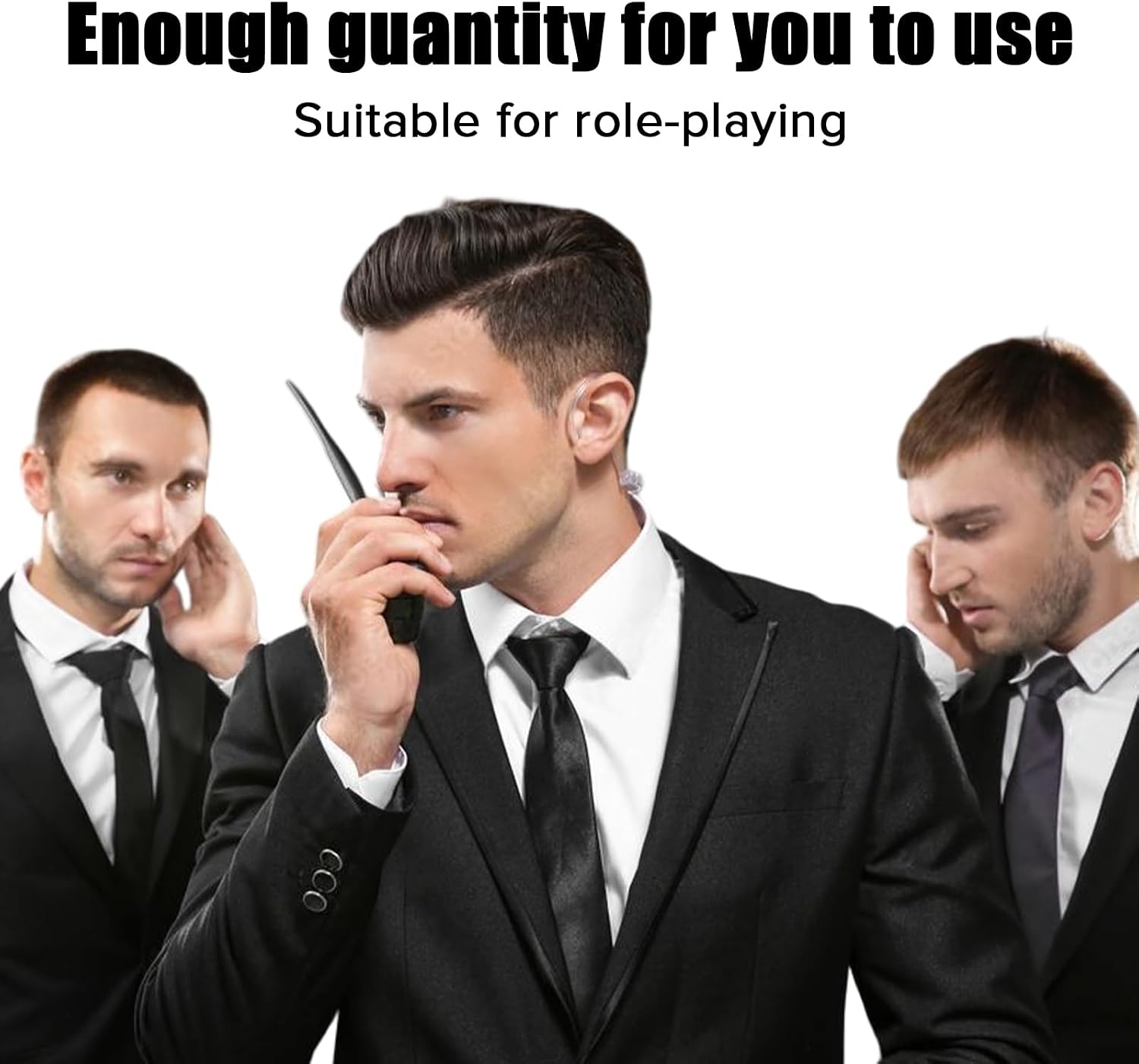 10-Pack Spy Earpiece Agent Security Costume Prop Fake Ear Headset with Acoustic Tube Snap Replacement for Halloween Cosplay