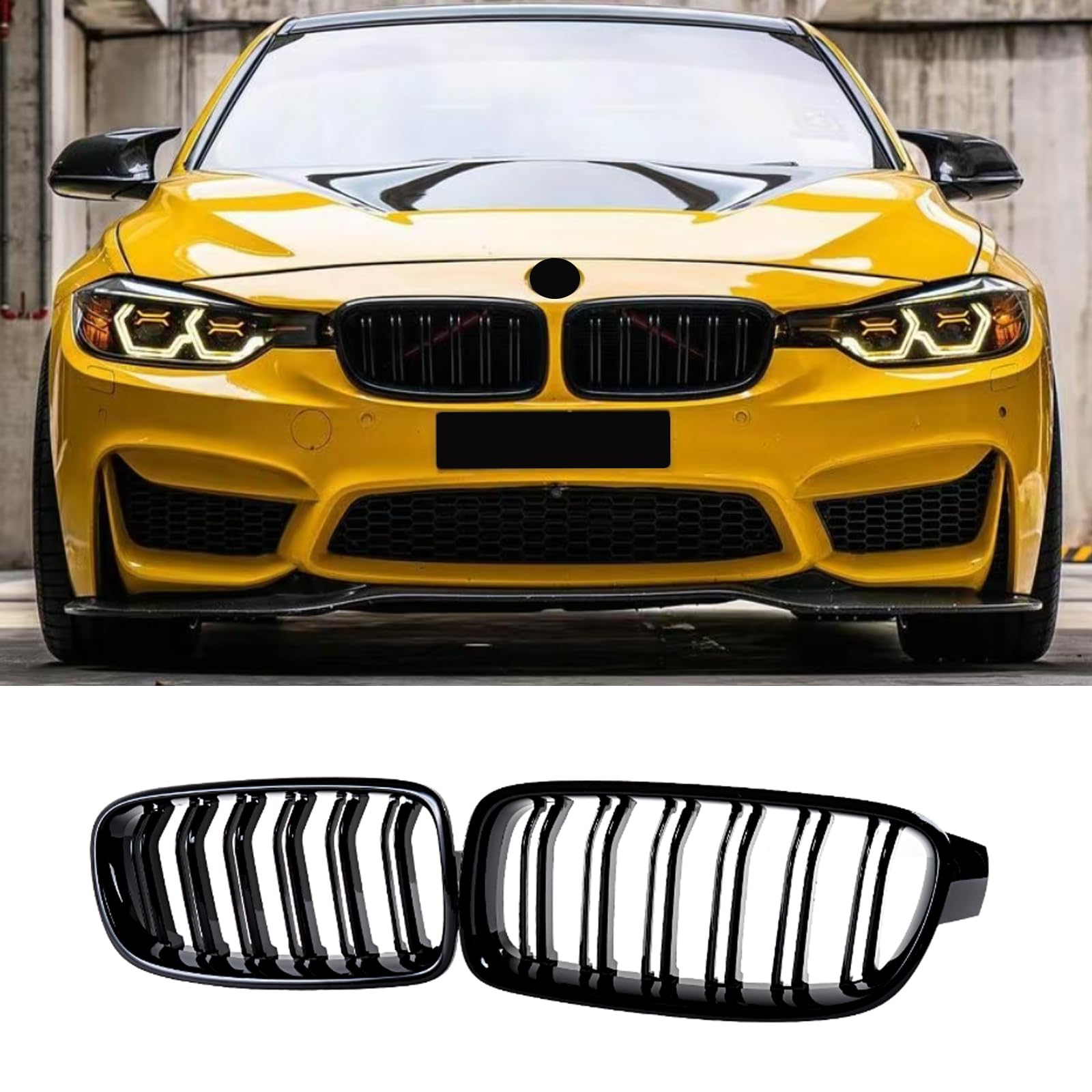 F30 Griglie Anteriori Nere Lucide, Doppio Rene Frontale per BMW Serie 3 F30 F31 F35 2012-2018 (For 3er F30 2012-2018)