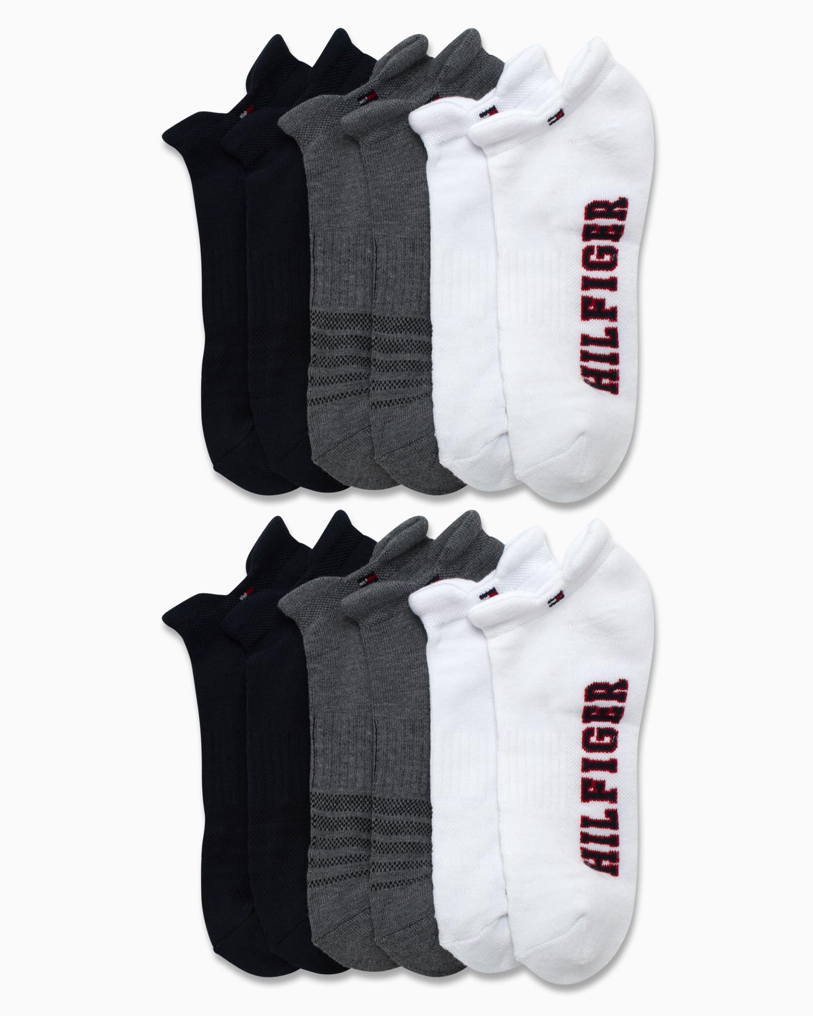 Tommy Hilfiger Men's Socks - 12 Pack Cushion Comfort Athletic Low Cut No Show - Ankle Socks for Men (Shoe Size 7-12), Size 7-12, White Grey Assorted