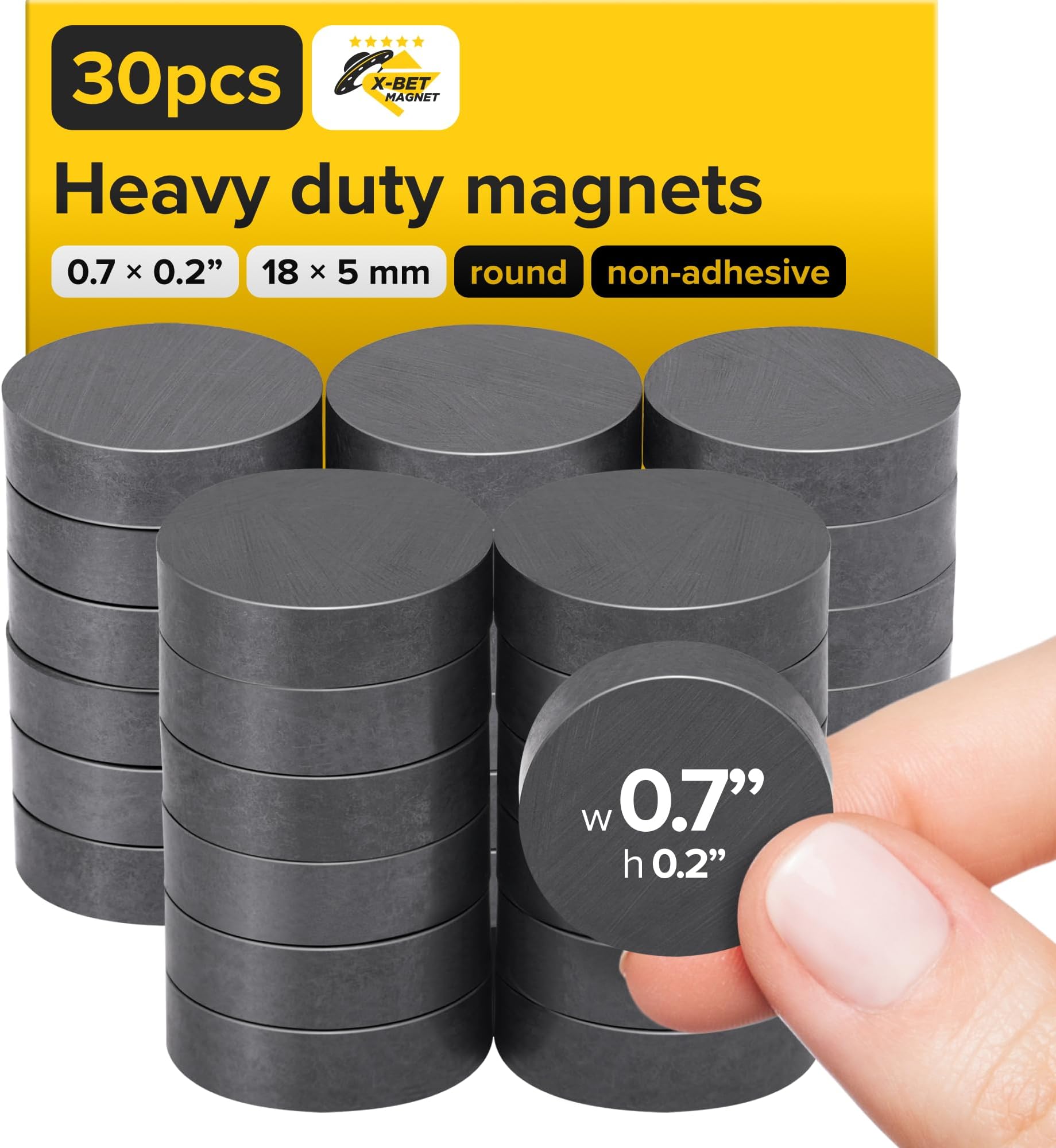 Ultra-Strong Ceramic Round Magnets (0.7x0.2/18x5mm, 30 pcs) - Heavy Duty Magnets, Non-Corrosive, High Thermal Resistance, Versatile for Home, Office, Workshop, Whiteboard, Fridge and Hobby Use