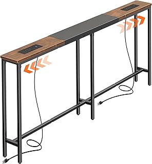 Huuger Narrow Sofa Table with 2 Power Outlets, 63-86.6 Inch Adjustable Length, Behind The Couch Table with USB-C Ports, Long Entryway Console Table, Anti-tip Kit, for Hallway Entry, Rustic Brown