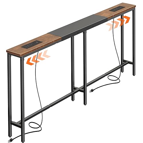 Huuger Narrow Sofa Table with 2 Power Outlets, 63-86.6 Inch