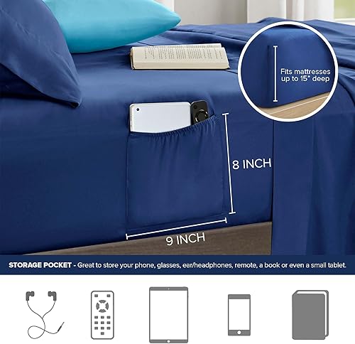 Miniatura 4 de Comfort Spaces Juego de edredón matrimonial con sábanas  Juego de ropa de cama para adolescentes de 9 piezas, ropa de cama matrimonial con rayas