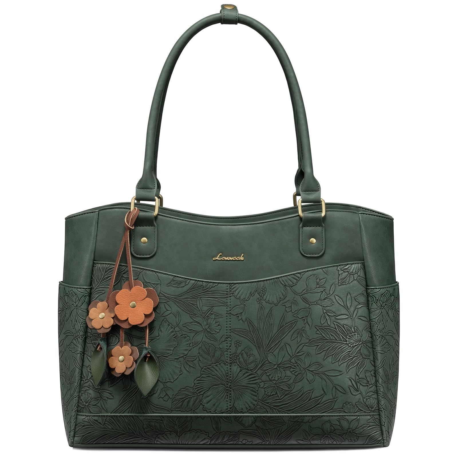 LOVEVOOK Laptop Bag for Women, Vintage Work Tote, Teacher Bag with Pendant