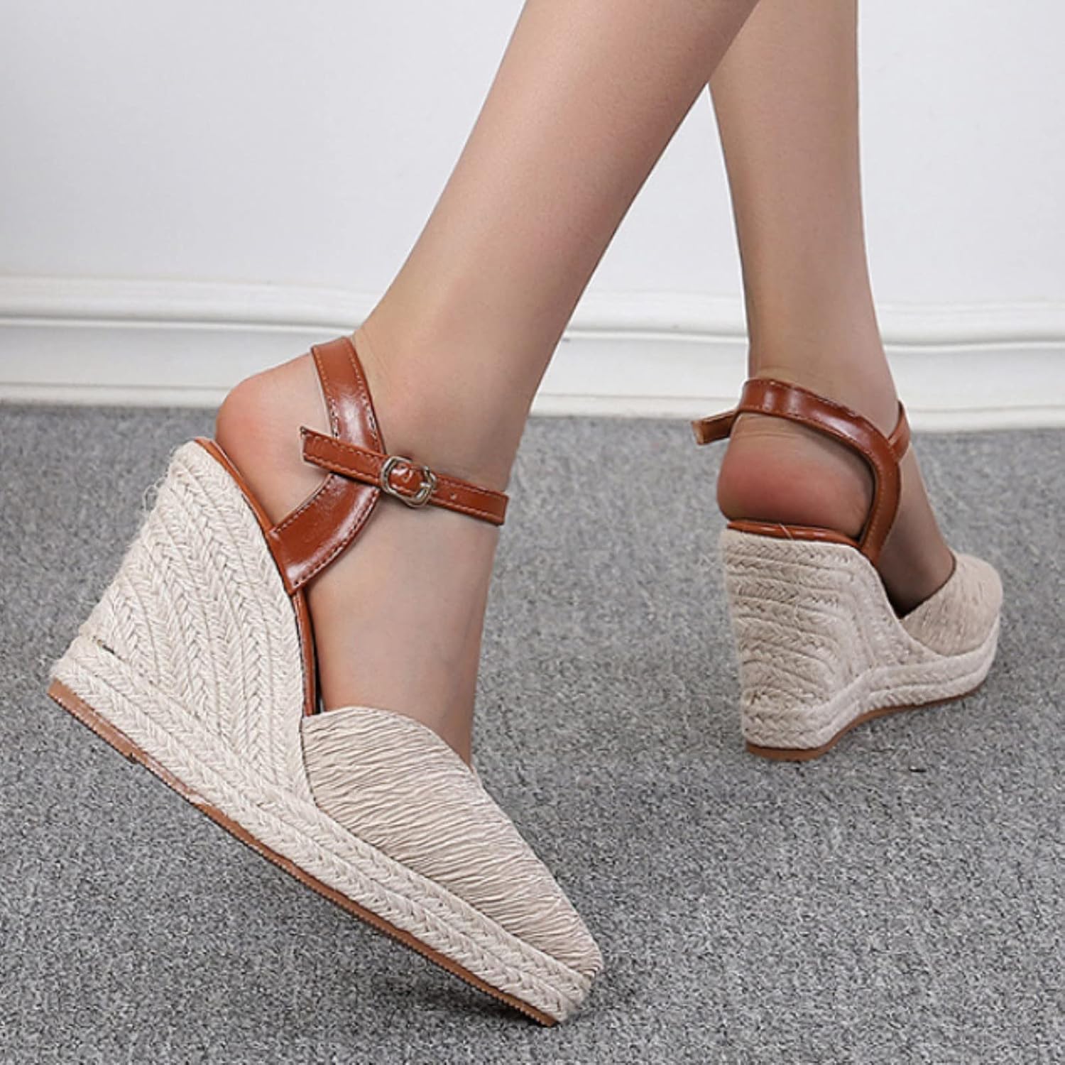 Summer Fisherman Shoes Wedge Sandals Women's Platform High Heel Thick Sole Point Toe Espadrilles Heel Shoes Women