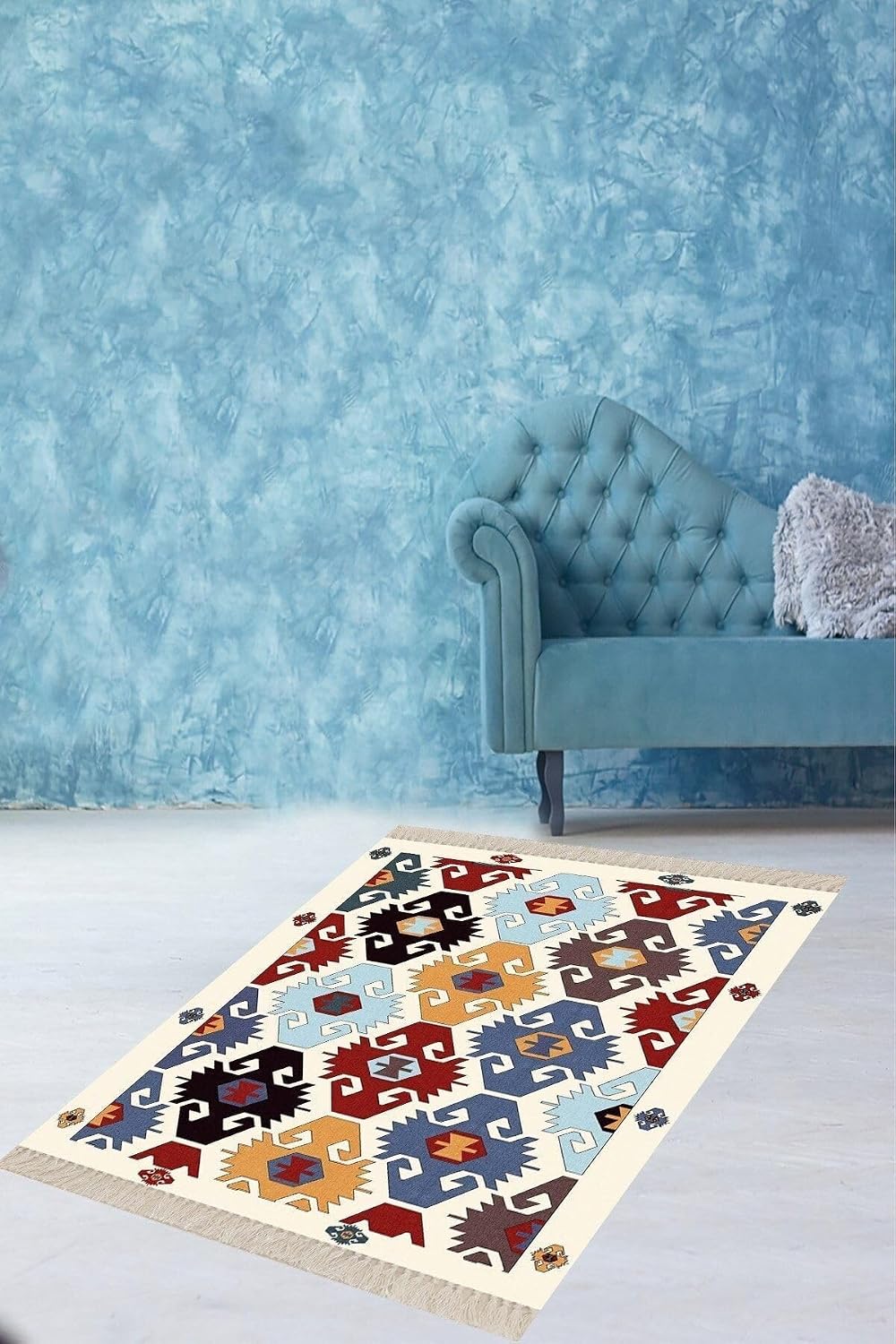 On The Clouds Otantik Kilim Desenli Etnik Dijital Baskı Yıkanabilir Modern Salon Halı ve Yolluk MEG141, 180 x 280