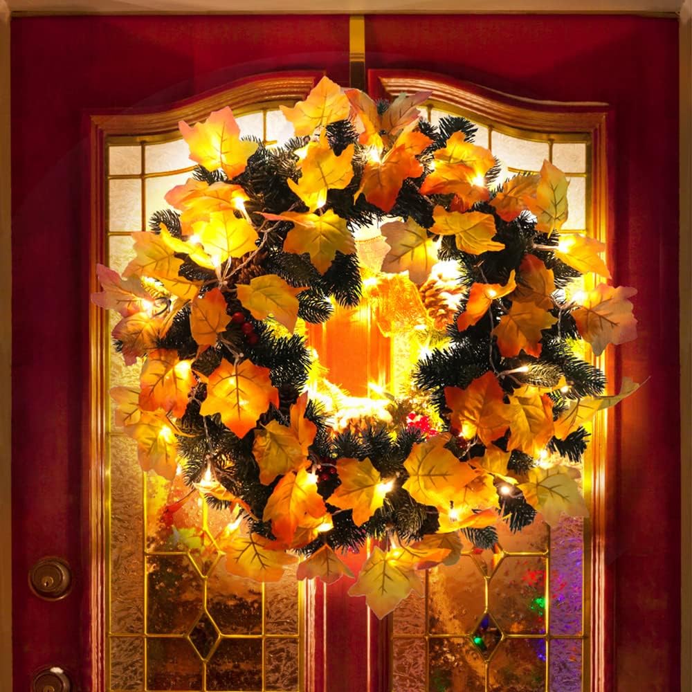 GABOSS 4 Pack Fall Decor for Home, 80 Led 32.8 Thanksgiving Decorations Lighted Fall Garland, Maple Leaves String Lights for Home Indoor Outdoor