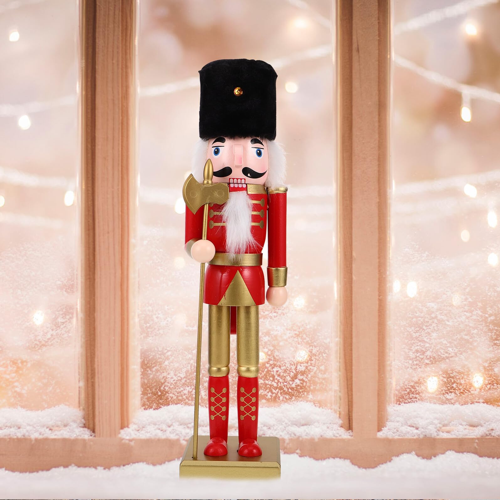 Weihnachtssoldat Nussknackerfigur 38cm mit Quadratischem Sockel Handgefertigte Traditionelle Weihnachtsdekoration für Tisch und Kaminsims