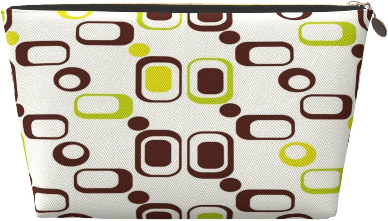 Mid Century Fifties Modern Atomic Retro Leather Makeup Bag For Women, Portable Travel Toiletry Bag,Cosmetic Bags, Toiletries, Aesthetic Accessories Storage Bag