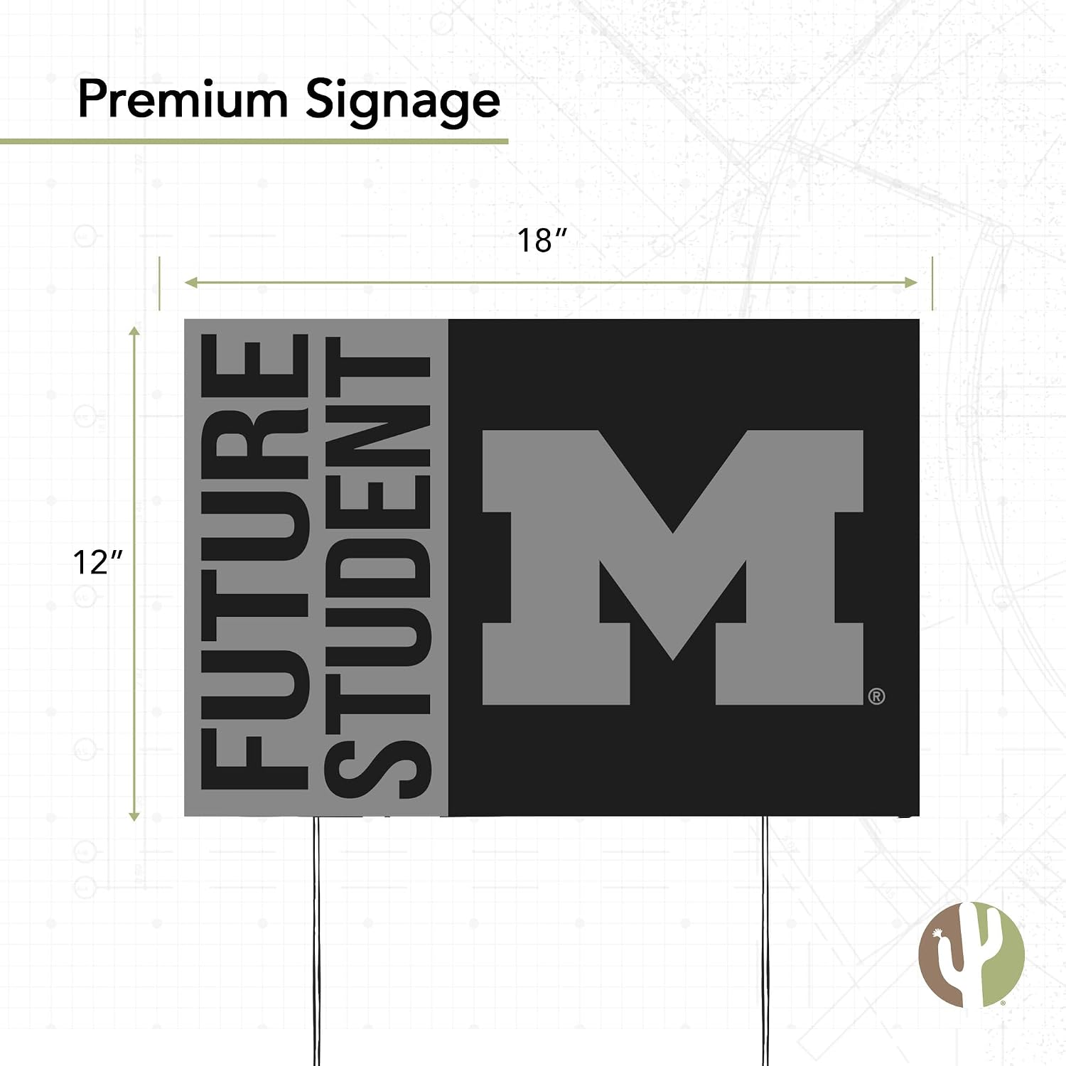 Desert Cactus University of Michigan Wolverines 12x18" New Student Celebration Yard Sign Outdoor Lawn Display with Stakes (Grad Sign 4)