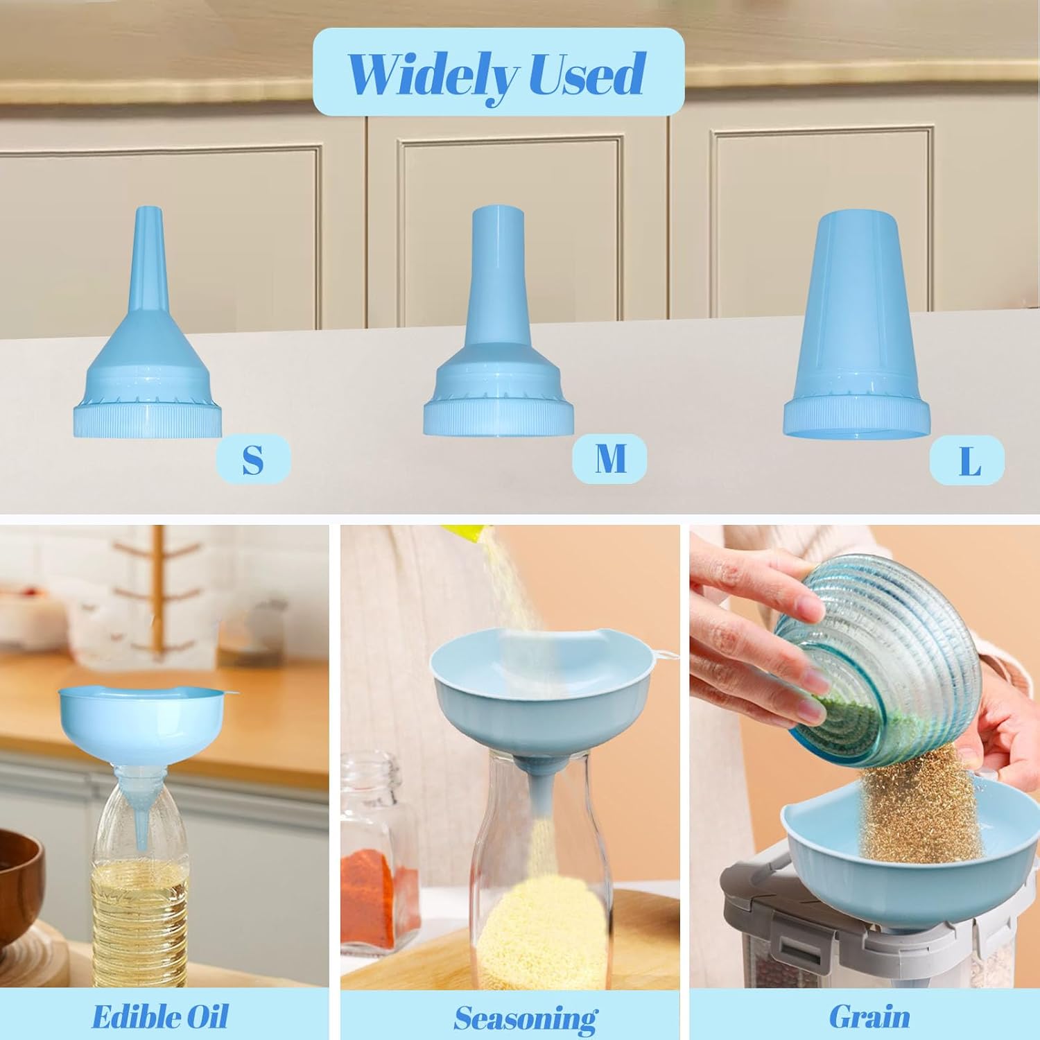 2 Pack Wide Mouth Kitchen Funnel Set, Large Small Canning Funnels for Kitchen Use Filling Bottles with 3 Different Sizes Spout and Strainer, Plastic Funnels for Filling Bottles, Jars (2 Pack)