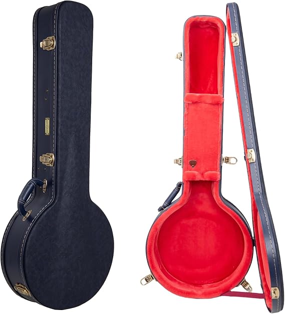 Crossrock Relief Series Open-Back Banjo Case for 11''12.5'' Rims | Carved Ocean Blue Finish, Deep Scarlett Velvet Interior, Lock (CRW630OBJOB)