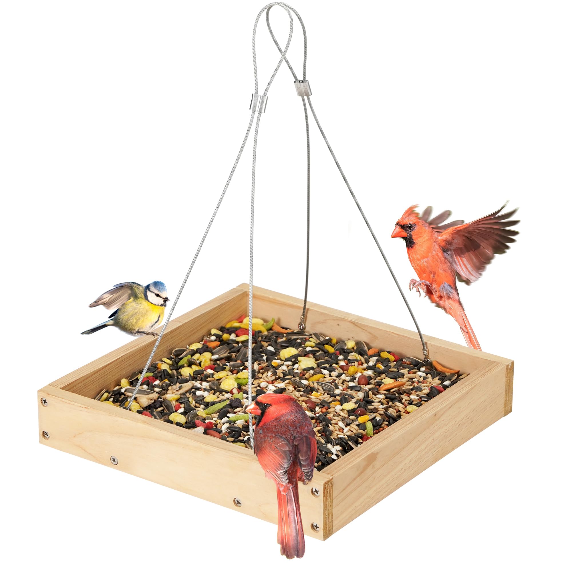 TT Nature Comedero de pájaros de plataforma para exteriores, bandeja colgante de madera ecológica, comedero para pájaros, duradero y estable, ideal para colgar bandejas de comedero de pájaros