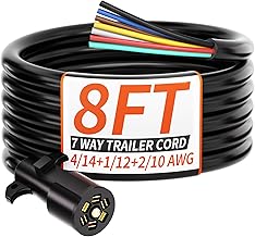 PlugSaf 8FT 7 Way Trailer Plug Heavy Duty 8 FT 4/14+1/12+2/10 AWG 7 Pin Trailer Wiring Harness Cord for Trailers, Campers, Food Trucks, Dining Trucks, Caravans, RVs and Other Towing Vehicles