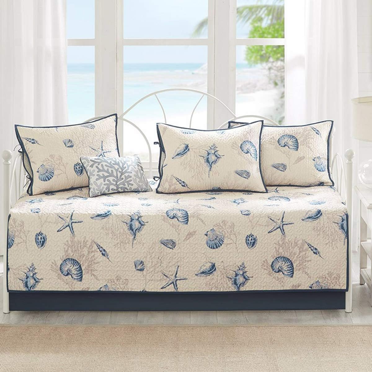 BLACK FOREST DECOR Blue Beach Six Piece Daybed Set, Cotton, Includes one, 75" W x 39" L