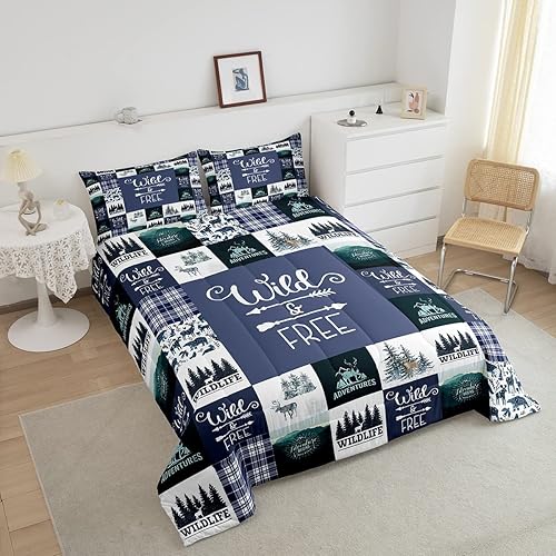 Miniatura 3 de Erosebridal Juego de edredón rústico de oso de ciervo para niños y adolescentes, juego de ropa de cama de árbol del bosque, relleno de edredón de