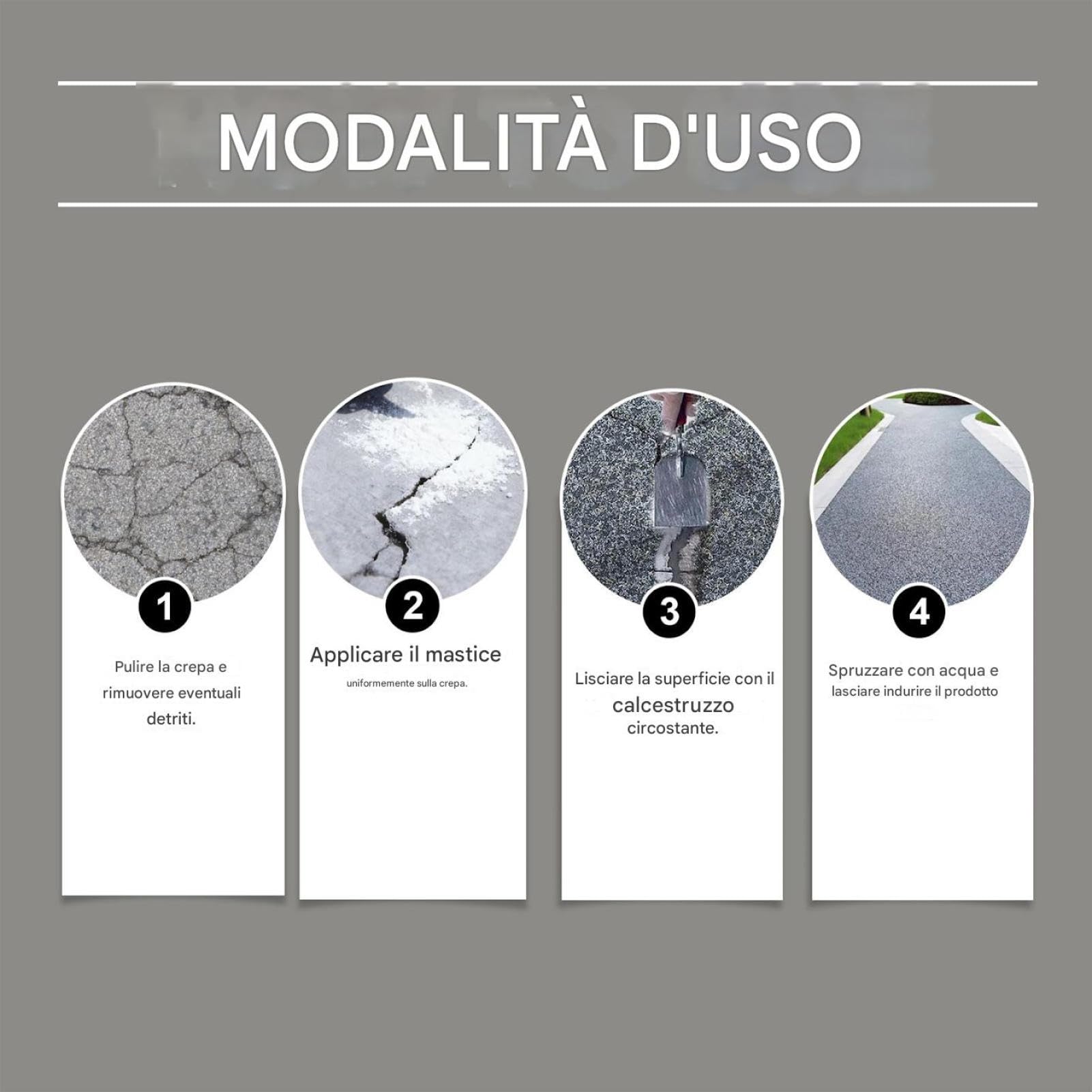 Sigillante per Calcestruzzo e Cemento - Riempitivo Liquido Impermeabile ad Asciugatura Rapida, Riparazione Crepe Grigio Calcestruzzo