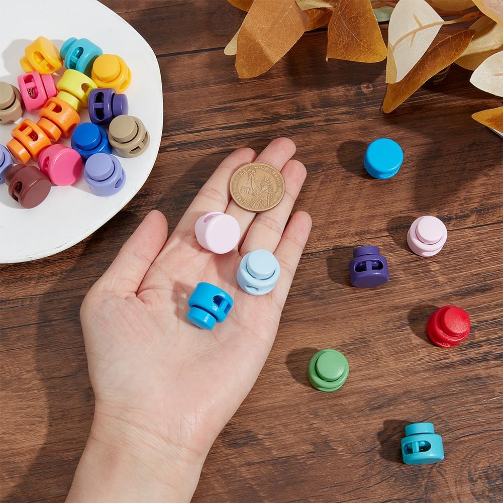 WADORN 30Pcs 15 Colors Plastic Cord Locks, Double Hole Drawstring End Stopper Fastener Spring Slider Toggles Clip with Storage Box for Shock Cord Drawstring Shoelace Locks Hoodies Bags Clothing - Image 3