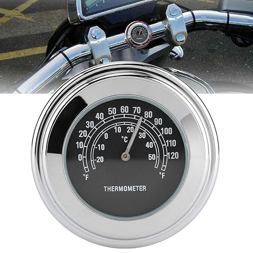 Miniatura 4 de Termómetro de reloj para manillar de 1 pulgada 7/8 pulgadas ‑20 ℃ ‑ 122.0 °F Dial de medición resistente a la intemperie para montaje de motocicleta