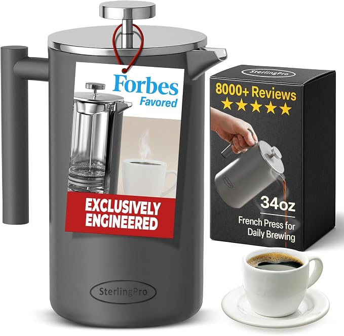 SterlingPro Non-Toxic Insulated Stainless Steel French Press Coffee Maker 34oz
