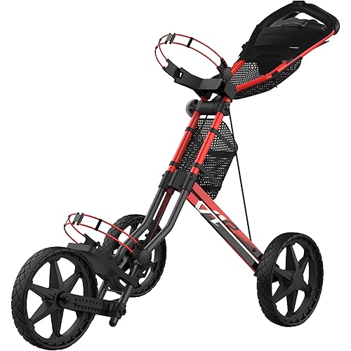 Sun Mountain Speed Cart V1R 3-Wheel Golf Push Cart - Lightweight 17.6 LBS, Maintenance-Free Wheels, Dual Position Storage System, Black-Fire Red