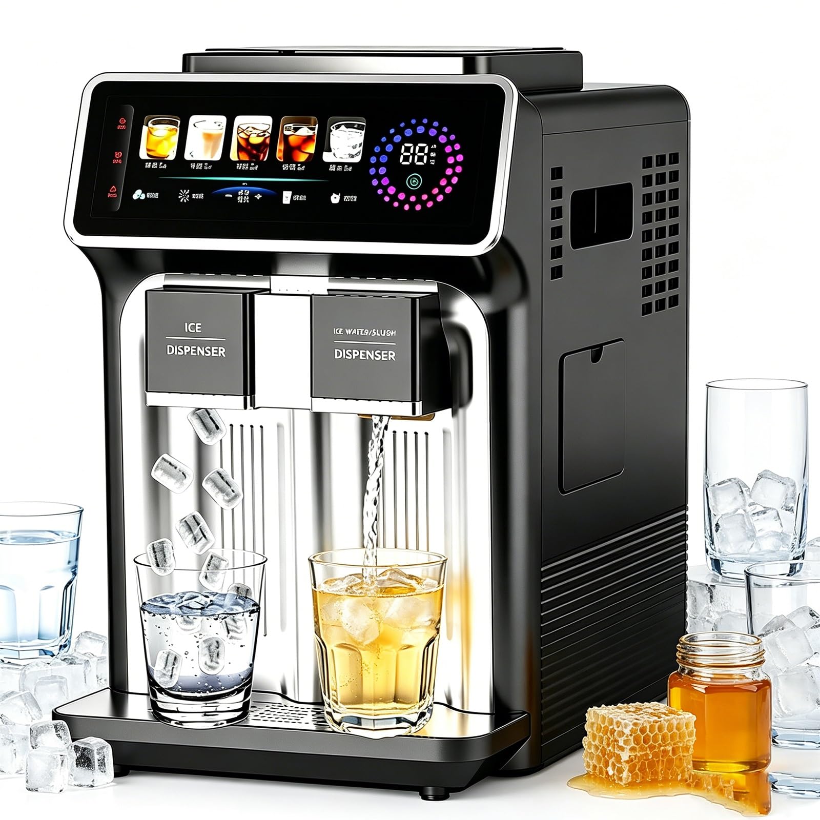 High Output Bullet Ice Maker, 3-In-1 Ice Slush Cold Water Machine, Makes Ice Water, Smoothies, And Bullet-Shaped ice cu-bes, 15kg Daily Ice, One-Click Operation For Home, Office, Bar